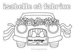 Coloriage personnalisable Fleurs Véhicules Voiture Voitures, vans et camping-cars Mariage