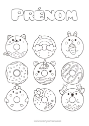 Coloriage personnalisable Chat Kawaii Licorne Lapin Animal Arc en ciel Donuts Gourmandises, sucreries Chiens et chats Dragons, licornes et animaux fantastiques Animaux de la forêt Cerf