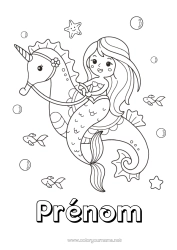 Página de desenho personalizável Fofo Kawaii Unicórnio Animal Sereia Cavalo-marinho Conto de Fadas Animais marinhos ou aquáticos Dragões, unicórnios e animais fantásticos
