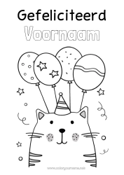 Página de desenho personalizável Gato Aniversário Bolas Festa Animal Desenhos para colorir fáceis Cães e gatos