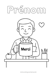 Coloriage personnalisable Tasse Maîtresse/Maître Boisson Merci Métiers de l'éducation Salle de classe