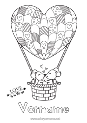 Coloriage personnalisable Coeur Souris Je t'aime Véhicules Animal Saint valentin Montgolfière 