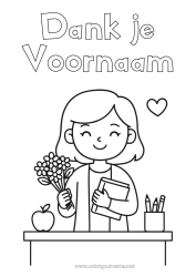 Coloriage personnalisable Maîtresse/Maître Merci Métiers de l'éducation Salle de classe Bouquet