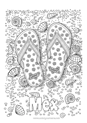 Página de desenho personalizável Mandala Férias Verão Praia Mar Conchas Chinelo Colorações Complexas Animais marinhos ou aquáticos