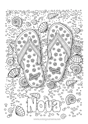 Página de desenho personalizável Mandala Férias Verão Praia Mar Conchas Chinelo Colorações Complexas Animais marinhos ou aquáticos