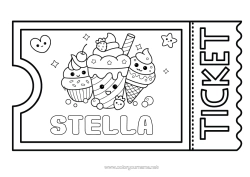 Customisable colouring page Cute Treats, sweets Ice cream Ticket