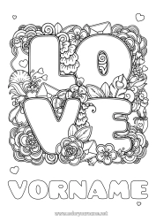 Coloriage personnalisable Fleurs Mandala Je t'aime Saint valentin 