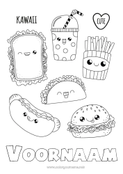 Coloriage personnalisable Mignon Kawaii Nourriture Boisson Soda Coloriages intermédiaires Hamburger Sandwich Tacos