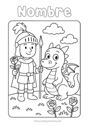 Coloriage personnalisable Dragon Espagne Rose Chevalier Livre Dragons, licornes et animaux fantastiques Sant Jordi ou Saint George Lecture