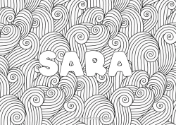 Coloriage personnalisable Mandala Été Mer Nom décoré Zentangle Fond décoratif Vagues