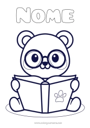 Coloriage personnalisable Kawaii Animal Panda Coloriages faciles Livre Autres animaux du monde Lecture Lunettes
