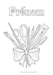 Coloriage personnalisable Art Pinceau Crayon Rentrée scolaire Fournitures scolaires Ciseaux
