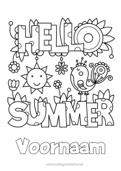 Página de desenho personalizável Flores Pássaro Verão Sol Positivo Pássaros e mamíferos voadores