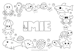 Página de desenho personalizável Tartaruga Animal Peixe Cavalo-marinho Conchas Tubarão Estrela do mar Animais marinhos ou aquáticos Répteis Polvo, Lula Tartaruga marinha