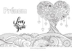 Colorear personalizable Corazón Mandala Te amo Árbol Inscripción 