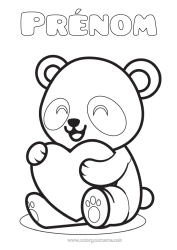 Coloriage personnalisable Mignon Coeur Kawaii Animal Panda Autres animaux du monde