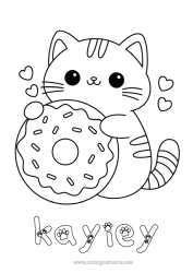 Coloriage personnalisable Mignon Chat Kawaii Animal Donuts Coloriages faciles Chiens et chats