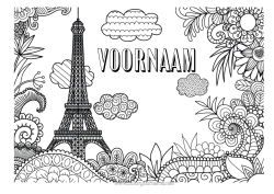 Coloriage personnalisable Fleurs Mandala Géographie France Coloriages complexes Pays Paysage de ville Paris Monument Ville du monde