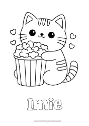 Coloriage personnalisable Chat Kawaii Animal Pop Corn Gourmandises, sucreries Coloriages faciles Chiens et chats