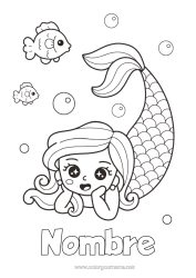 Página de desenho personalizável Fofo Kawaii Mar Sereia