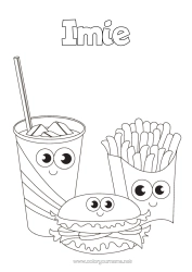 Coloriage personnalisable Kawaii Nourriture Boisson Soda Hamburger Frites