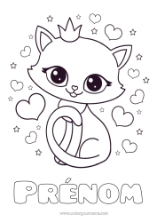 Coloriage personnalisable Mignon Coeur Chat Animal Couronne Chiens et chats