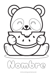 Anpassbare Malvorlage Kawaii Tier Panda Früchte Einfache Ausmalbilder Andere Tiere der Welt Wassermelone