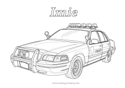 Coloriage personnalisable Véhicules Voiture Police Véhicules de police Véhicules de secours et d'urgence Voitures, vans et camping-cars Métiers de la Sécurité