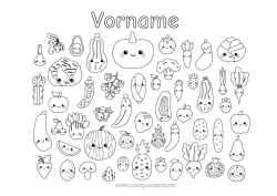 Coloriage personnalisable Kawaii Nourriture Fruits Légumes