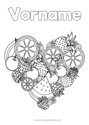 Coloriage personnalisable Coeur Été Cerise Fruits Fraise Pastèque Citron Orange Framboise