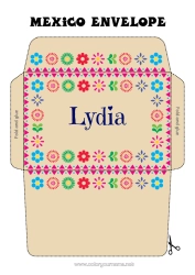 Coloriage personnalisable Fleurs Anniversaire Automne Printemps Día de los Muertos Enveloppe Mexique Cinco de Mayo Broderie mexicaine Enveloppe à imprimer Voyage de lutin farceur Enveloppe pour courrier du lutin farceur de Noël