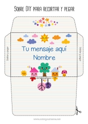 Página de desenho personalizável Fofo Sol Envelope Árvore Babá Escola Casa Obrigado Envelope para imprimir Nuvem