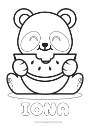 Coloriage personnalisable Kawaii Animal Panda Fruits Coloriages faciles Autres animaux du monde Pastèque