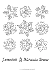 Pagina da colorare personalizzabile Fiori Inverno Mandala Fiocchi di neve Stella di Natale
