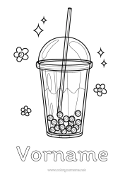 Coloriage personnalisable Fleurs Boisson Bubble tea Réaliste