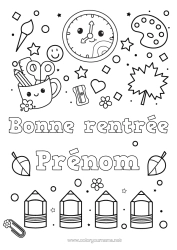 Coloriage personnalisable Kawaii Pinceau Crayon Rentrée scolaire 
