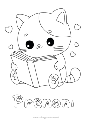 Coloriage personnalisable Mignon Coeur Chat Kawaii Animal Livre Chiens et chats Lecture