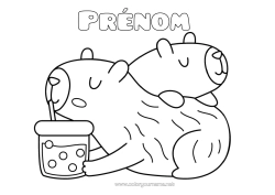 Coloriage personnalisable Animal Boisson Coloriages faciles Autres animaux du monde Bubble tea Capibara