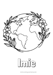Página de desenho personalizável Flores Geografia Planetas e sistema solar Terra Dia da Terra Astronomia
