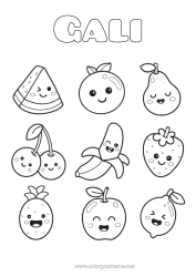 Anpassbare Malvorlage Kawaii Kirsche Ananas Früchte Einfache Ausmalbilder Erdbeere Wassermelone Banane Birne Zitrone Apfel