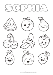 Anpassbare Malvorlage Kawaii Kirsche Ananas Früchte Einfache Ausmalbilder Erdbeere Wassermelone Banane Birne Zitrone Apfel