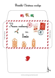 Coloriage personnalisable Lutins de Noël Noël Pain d'épices Lettres de lutins farceurs Activités enfants Houx Enveloppe Enveloppe à imprimer Voyage de lutin farceur Enveloppe de Noël