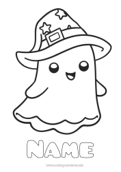 Página de desenho personalizável Fantasma Kawaii Chapéu Desenhos para colorir fáceis