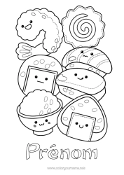 Customizable coloring page Kawaii Sushi