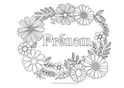 Customizable coloring page Flowers Spring Decorated name Intermediate coloring pages
