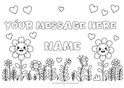 Customizable coloring page Flowers Heart Spring