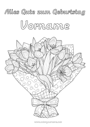 Customizable coloring page Flowers Birthday Happy Birthday (English) Message Bouquet