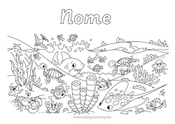 Coloriage personnalisable Tortue Mer Animal Requin Raie Étoile de mer Animaux marins ou aquatique Reptiles Pieuvre, poulpe Homard Tortue marine Fonds marins