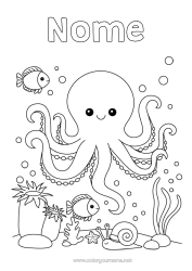 Coloriage personnalisable Animal Poisson Animaux marins ou aquatique Pieuvre, poulpe Fonds marins