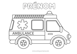 Pagină de colorat personalizabilă Camion Vehicule Ambulanță Vehicule de salvare și urgență Camioane și vehicule utilitare Meserii în domeniul sănătății